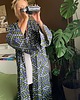sukienki mini damskie Szare kimono w limonkowe krople