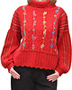 swetry damskie  Czerwony sweter z golfem i haftami, rozmiar L/XL