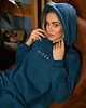 bluza z kapturem damska Bluza long z kapturem ciemny morski CISZA.