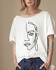 t-shirt damskie Lineart twarz Biały Oversize