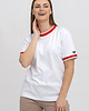 t-shirt damskie T-shirt biały basic  ściągacz (czerwono/różowy)