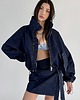 kurtki damskie Krótka kurtka bomber collar denim dark blue
