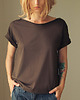 t-shirt damskie Brązowy Zgaszony Oversize Bez Nadruku