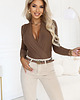 body damskie 375-11 Stylowe kobiece BODY z kopertowym dekoltem - brąz mokka