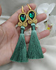 kolczyki soutache Kolczyki szmaragdowe butelkowe długie chwosty