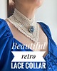chokery Kremowy koronkowy retro naszyjnik z piękną niebieską broszą