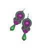 kolczyki soutache Kolczyki sutasz zielono fuksjowe kolorowe z dużą łezką Cleo