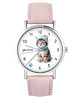 zegarki damskie Zegarek - Kotek - pudrowy róż, skóra