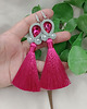 kolczyki soutache Kolczyki chwosty amarant fuksja różowe szare srebrne