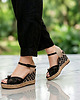 sandały i klapki damskie Czarne espadryle Boho na koturnie z Perłą - Wysokość 10 cm