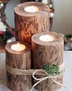 świeczniki i świece Zestaw 3 rustykalnych drewnianych świeczników