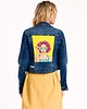 kurtki damskie Kurtka jeansowa z ręcznie malowanym motywem "Pop-Art Girl", upcykling