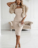 sukienki midi damskie 642-3 Gorsetowa ołówkowa sukienka midi z odkrytymi ramionami - beżowa