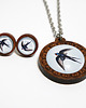 komplet biżuterii Komplet - Jaskółka - drewno, naszyjnik i kolczyki