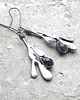 kolczyki wire wrapping Ametysty -  gałązki  -długie  kolczyki