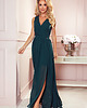 sukienki maxi damskie 362-2 JUSTINE Długa suknia z dekoltem i wiązaniem - ZIELEŃ BUTELKOWA
