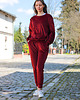 komplety damskie Dres komplet damski welurowy bordowy