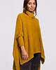 swetry damskie  Sweter ponczo z golfem - miodowy(BK-049)