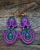 kolczyki soutache Fuksja, cyklamen i zieleń- kolczyki sutasz
