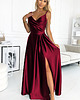 sukienki maxi damskie 299-13 CHIARA elegancka maxi satynowa suknia na ramiączkach - bordowa