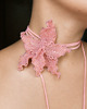 chokery Różowo - łososiowa  orchidea - naszyjnik choker z koralików