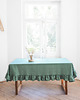 obrusy i serwetki Lniany obrus z falbanką  heavy EUCALYPTUS GREEN