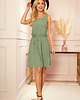 sukienki midi damskie 296-6 VICTORIA Trapezowa sukienka - kolor OLIWKOWY