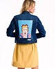 kurtki damskie Kurtka jeansowa z ręcznie malowanym motywem "Pop-Art Woman", upcykling