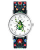 zegarki damskie Zegarek - Zielony żuczek - folk czarny, nylonowy