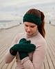 czapki damskie Wełniana opaska w warkocze zieleń leśna
