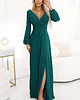 sukienki maxi damskie 572-4 NELA połyskująca długa suknia z dekoltem - zielona