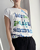 t-shirt damskie Kaligrafia niebieska fullprint Biały Oversize