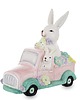 ozdoby wielkanocne Dekoracja - króliki w samochodzie z kwiatami 20x10,5x19 cm różowy