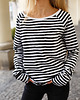 bluzki z długim rękawem damskie Longsleeve Dłuższa Historia czarno-białe paski