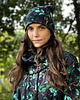 czapki damskie Zielony ZESTAW czapka i komin, autorski wzór maliny (90% bawełna)