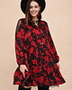 sukienki midi damskie Sukienka Maffis Plus Size Black / Red Flowers -