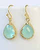kolczyki szklane mint green teardrops in gold