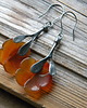 kolczyki wire wrapping pomarańczowe kwiaty   - kolczyki - gałązki