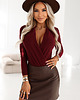 body damskie 375-9 Stylowe kobiece BODY z kopertowym dekoltem - bordowe