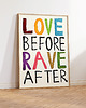 plakaty Plakat typograficzny LOVE BEFORE RAVE AFTER grafika techno miłość walentynki