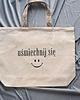 torby na zakupy Bardzo duża bawełniana torba beżowa z afirmacją UŚMIECHNIJ SIĘ :)