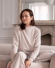 bluza bez kaptura damska Welurowa beżowa bluza z odpinanym kołnierzem z koronki