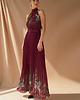 sukienki maxi damskie Elegancka sukienka wieczorowa maxi na halter rozkloszowana - M1091