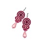 kolczyki soutache Kolczyki sutasz bordowo różowe kolorowe wiosenne z dużą łezką Cleo