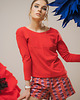 bluzki z długim rękawem damskie Bluzka Basic Czerwona