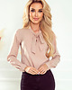 bluzki z długim rękawem damskie 140-16 Bluzka z wiązaniem z przodu - BEŻOWA