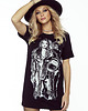 t-shirt damskie Koszulka bawełniana długa T-shirt  maxi Kosmonautka czarna