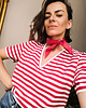 t-shirt damskie T-shirt basic V-NECK COCO w biało-czerwone paski