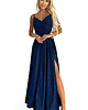 sukienki maxi damskie 299-10 CHIARA elegancka maxi suknia na ramiączkach - GRANATOWA Z BROKATEM