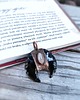 wisiory Wisior miedziany lunula obsydian moonstone III